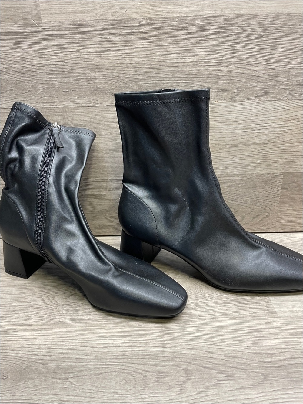 Zara Black Mid-Block Ankle Boots with Side Zip #1487